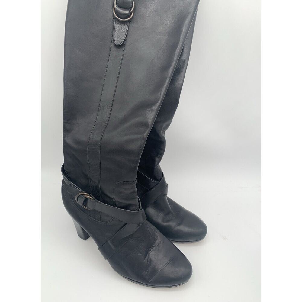 SOLD Cole Haan Black Kid Leather Knee Length Fashion Boots High Heel Sz 9B